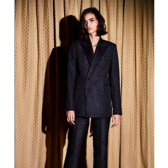 A.L.C. Women Declan Blazer Double Breasted Size 0 Black Brocade Jacquard - Picture 5 of 16